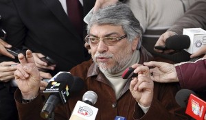 Ousted Paraguayan President Fernando Lugo speaks during a news conference at the Pais Solidario party in Asuncion