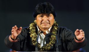 Bolivia's President Evo Morales gives a speech during a meeting with