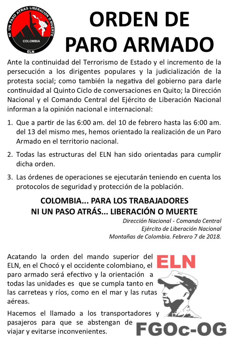 Colombia: el ELN llama a un paro armado y organizaciones mediarán para restablecer el diálogo - NODAL