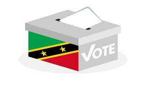 Election ballot box with a combination of Saint Kitts and Nevis flags