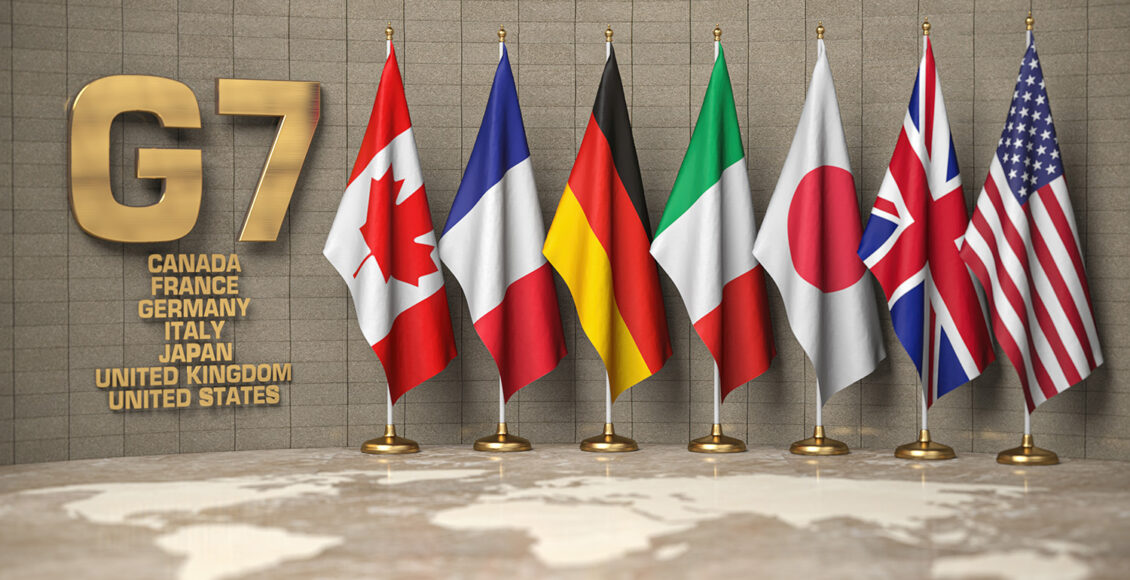 G7,Summit,Or,Meeting,Concept.,Row,From,Flags,Of,Members