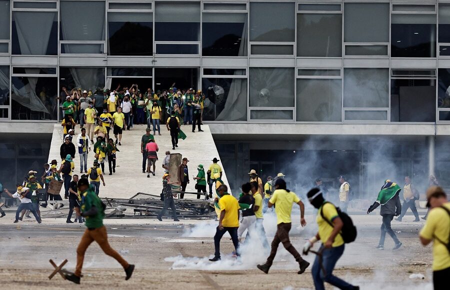 Supporters of Brazil’s former President Jair Bolsonaro demonstrate against President Luiz Inacio Lula da Silva, in Brasilia